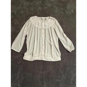 Chicos off White embroidered lace semi sheer peasant shirt top blouse size 1